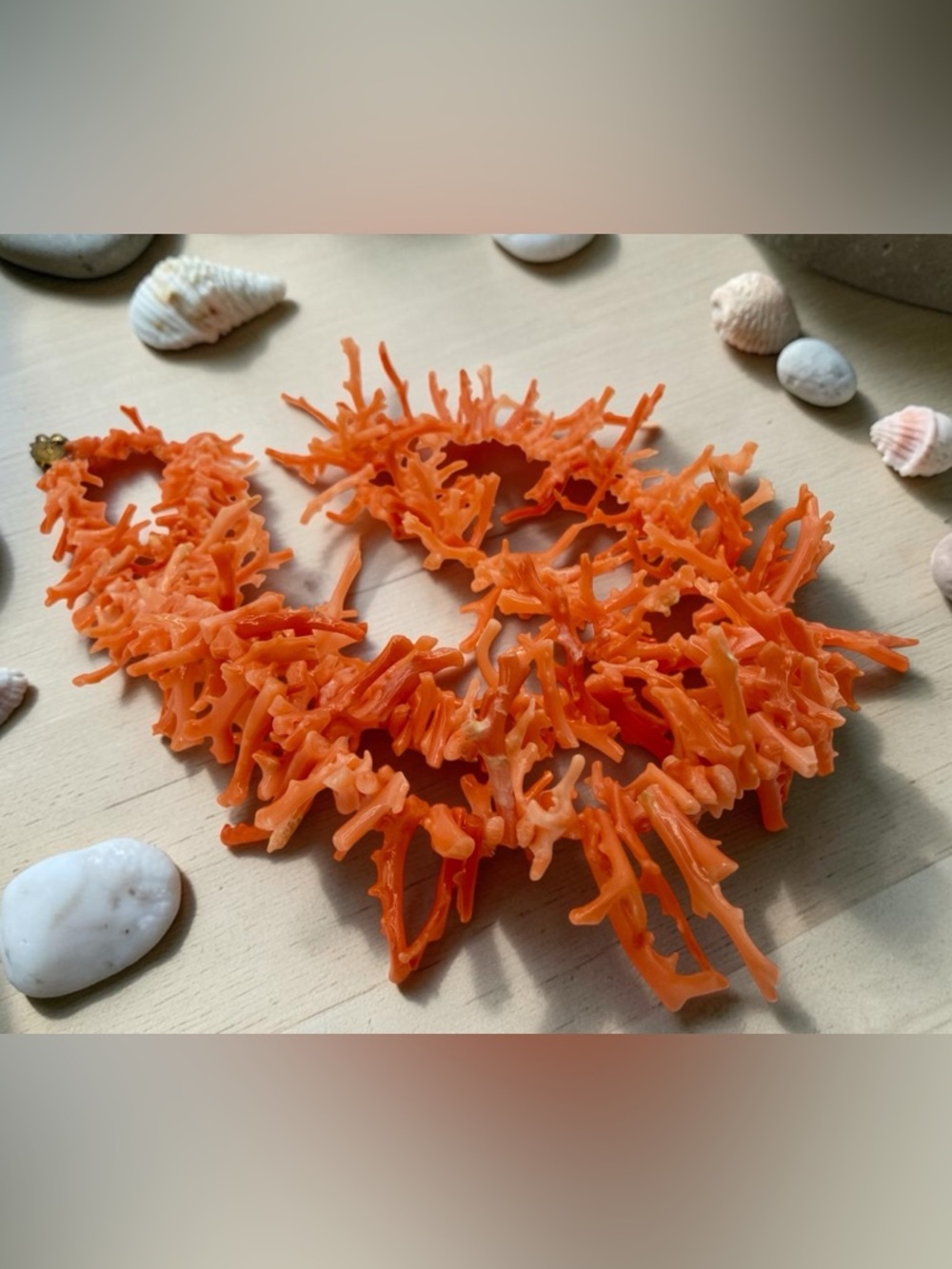 Vintage Angel Skin Branch Coral Necklace 22” Salmon Gold Hidden Clasp Boho Lux - Picture 14 of 17